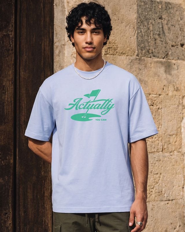 Men's Baby Lavender Actually Typography Oversized T-shirt Bewakoof sale