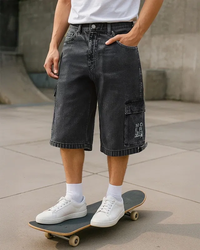 Men's Grey Washed Baggy Fit Cargo Shorts Bewakoof sale