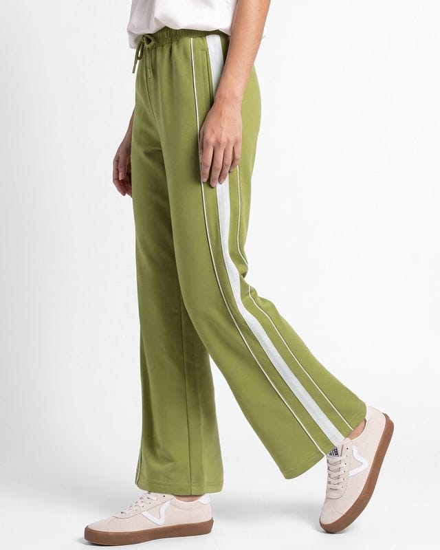 Women's Olive Green Side Panel Straight Fit Track Pants Bewakoof sale
