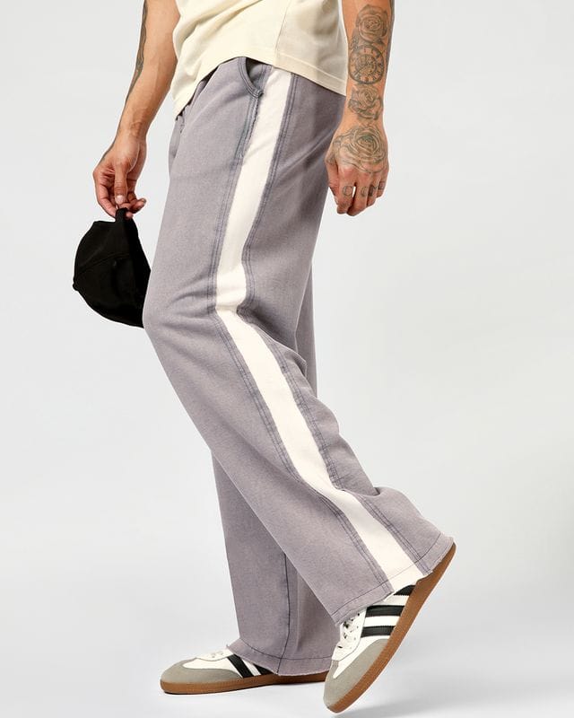 Men's Granite Grey Side Panel Straight Fit Acid Wash Track Pants Bewakoof sale