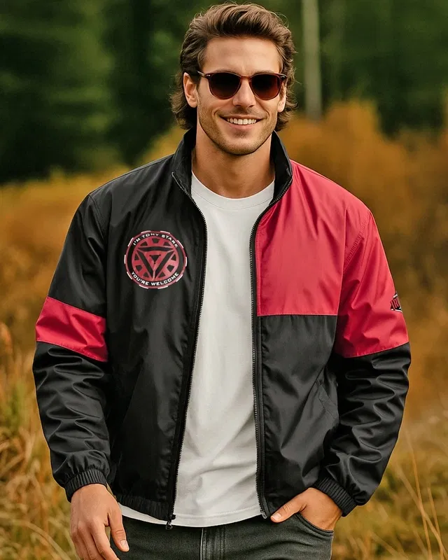 Bewakoof Air Men's Black and Bold Red Colour Block Oversized Windcheater Jacket Bewakoof sale