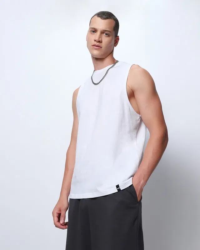 Bewakoof Men's White Deep Armhole Oversized Vest Bewakoof sale