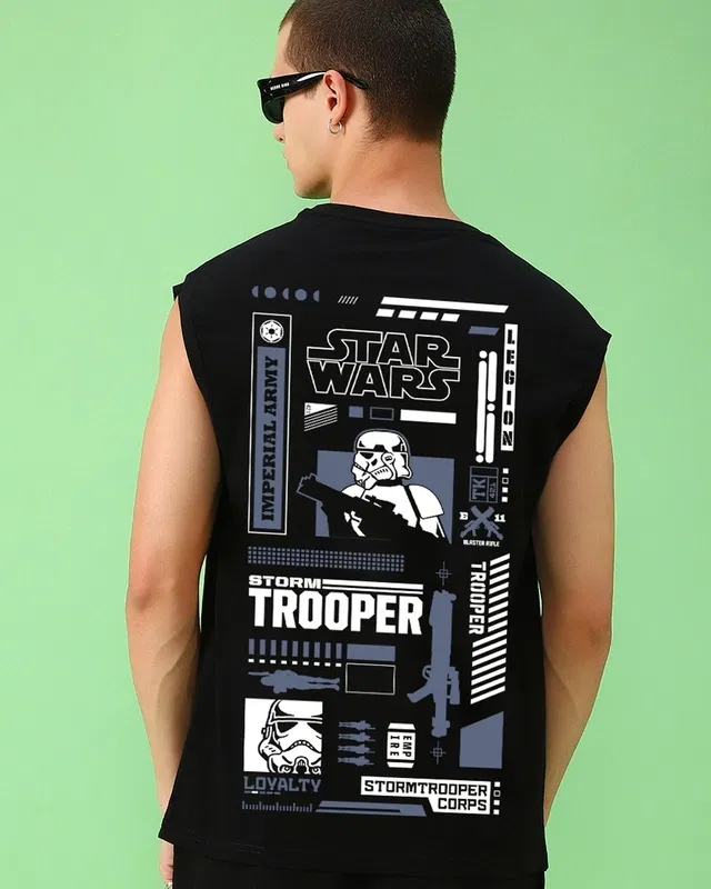 Bewakoof Men's Black Storm Trooper Graphic Printed Oversized Vest Bewakoof sale