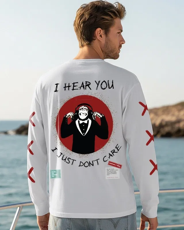 Bewakoof Men's White I Hear You Graphic Printed Oversized T-shirt Bewakoof sale