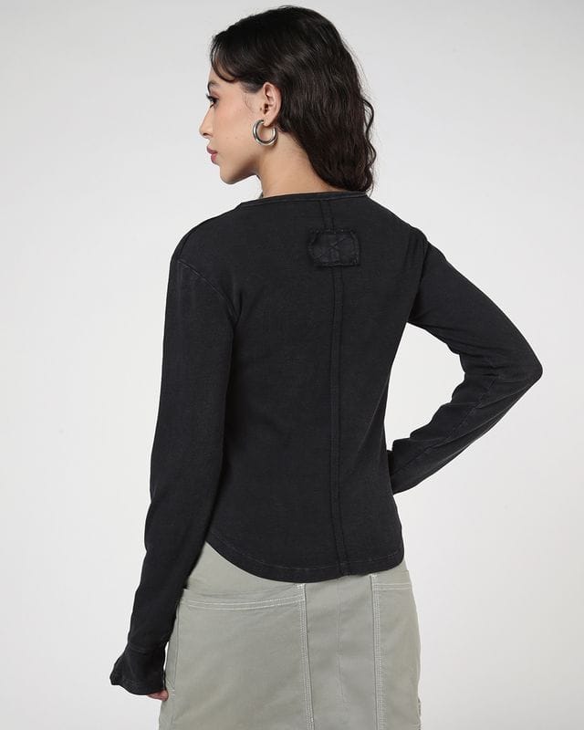 Bewakoof Women's Black Slim Fit Acid Wash Top Bewakoof sale