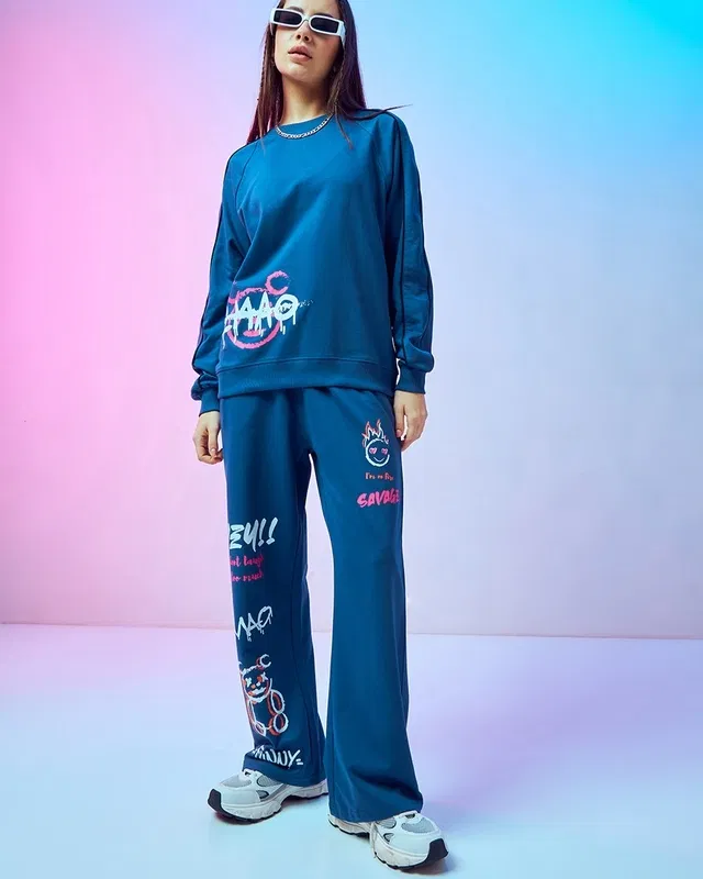 Bewakoof Women's Skipper Blue LMAO Graphic Printed Co-ordinates Bewakoof sale