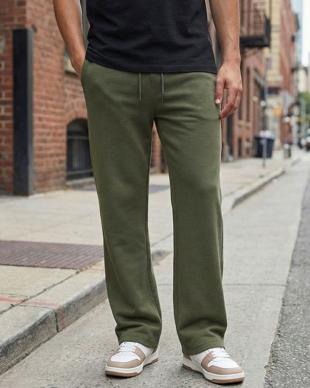 Bewakoof Men's Winter Moss Green Straight Fit Track Pants Bewakoof sale