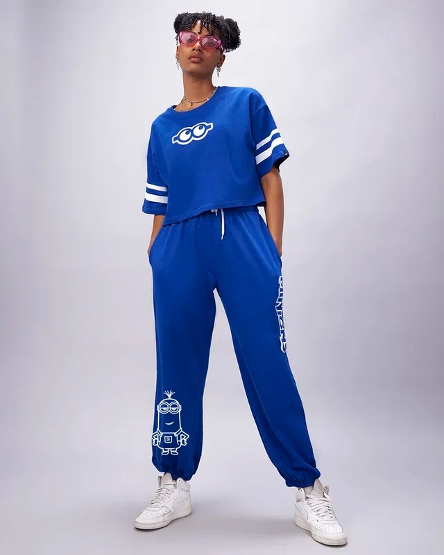 Bewakoof Women's Blue Minion Graphic Printed Oversized Co-Ord Set Bewakoof sale
