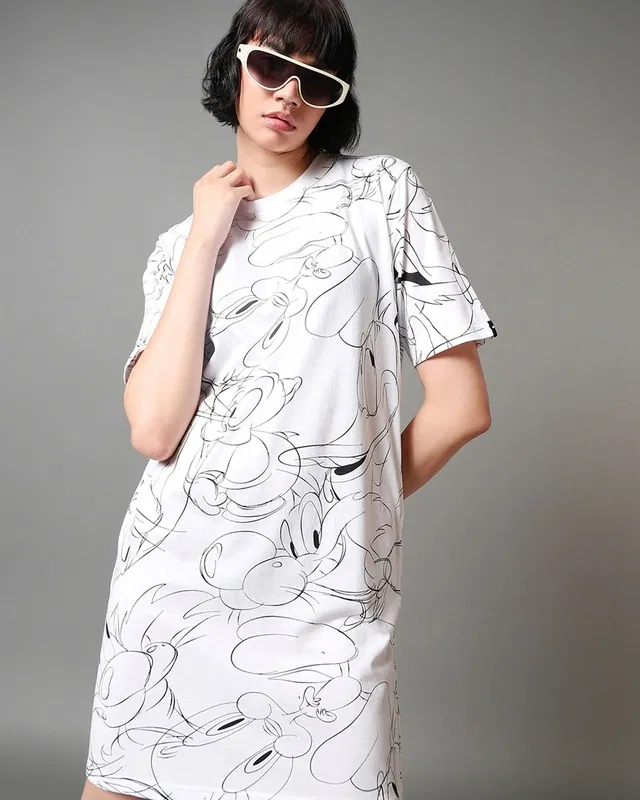 Bewakoof Women's White All Over Printed Oversized Dress Bewakoof sale