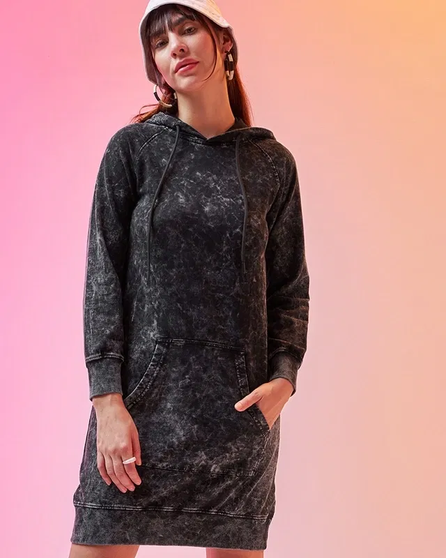 Bewakoof Women's Black Acid Wash Hoodie Dress Bewakoof sale