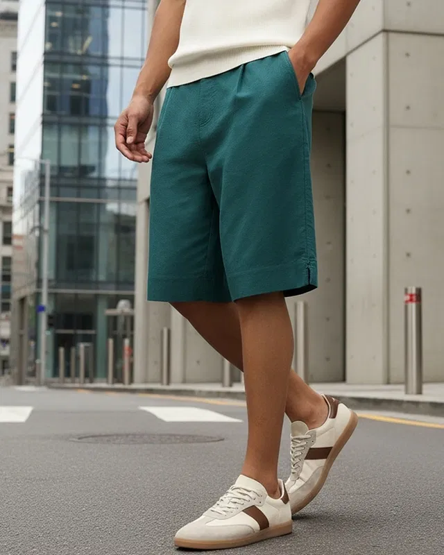 Bewakoof Men's Sea Moss Green Oversized Cotton Linen Shorts Bewakoof sale