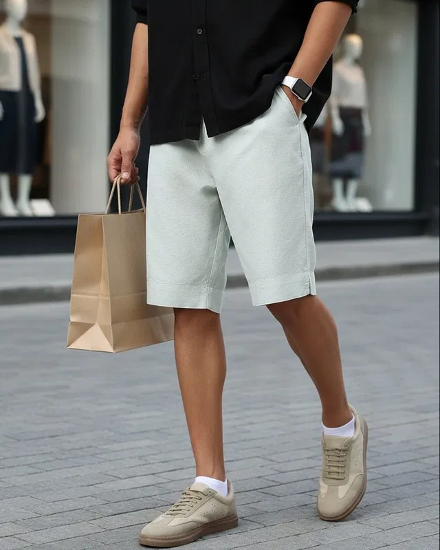 Bewakoof Men's Light Grey Oversized Cotton Linen Shorts Bewakoof sale