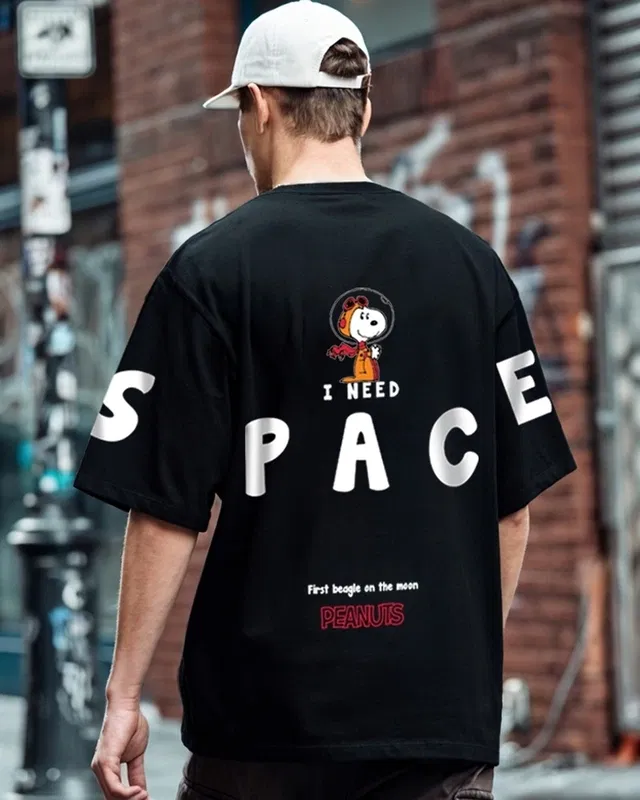 Bewakoof Men's Black Need Space Snoopy Oversized T-shirt Bewakoof sale