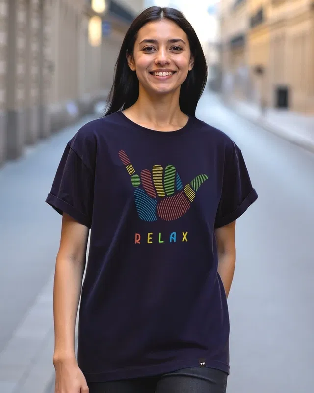 Bewakoof Women's Navy Blue Hang Loose Relax Boyfriend T-Shirt Bewakoof sale