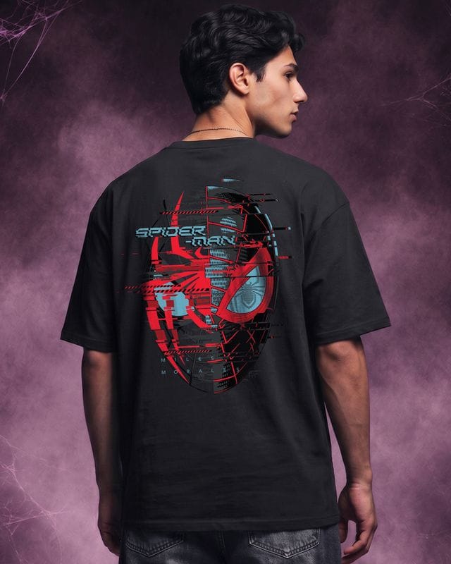 Bewakoof Men's Black Across The Spiderverse Oversized T-Shirt Bewakoof sale