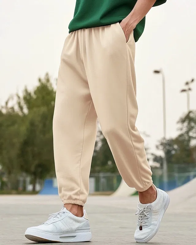 Bewakoof Men's Beige Oversized Brushed Joggers Bewakoof sale