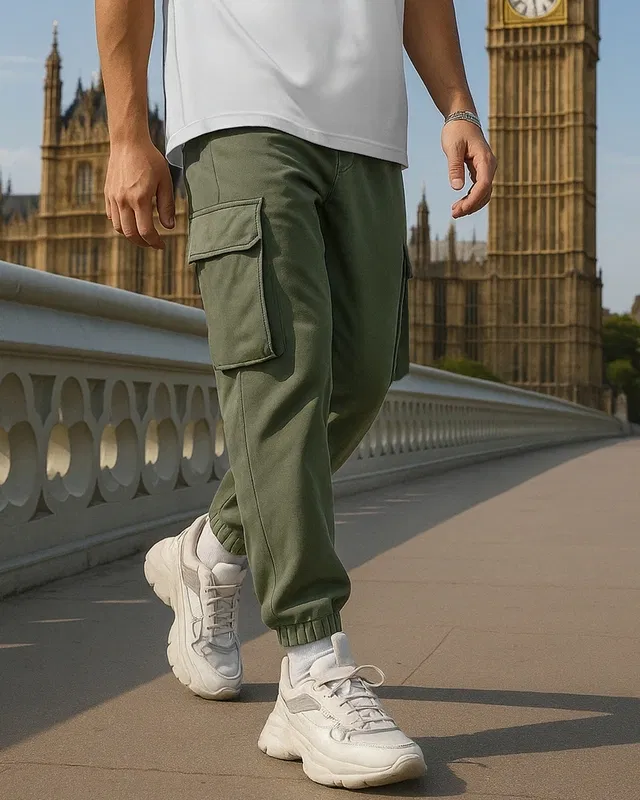 Bewakoof Men's Green Oversized Cargo Joggers Bewakoof sale