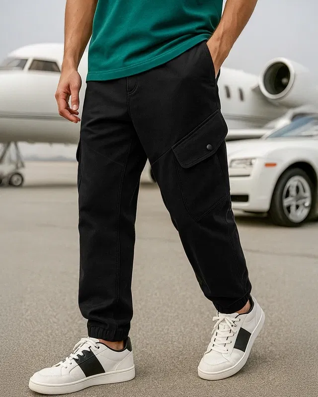 Bewakoof Men's Black Super Loose Fit Cargo Joggers Bewakoof sale