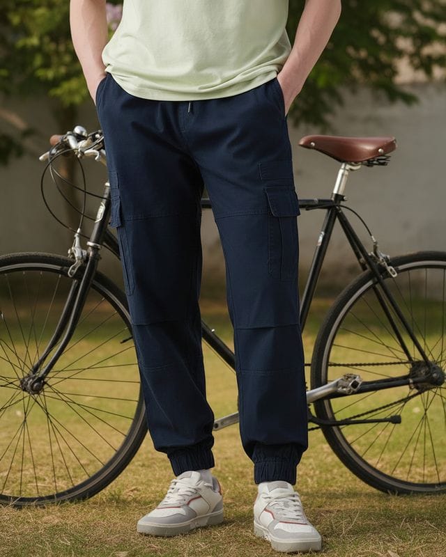 Bewakoof Men's Navy Blue Oversized Cargo Jogger Pants Bewakoof sale