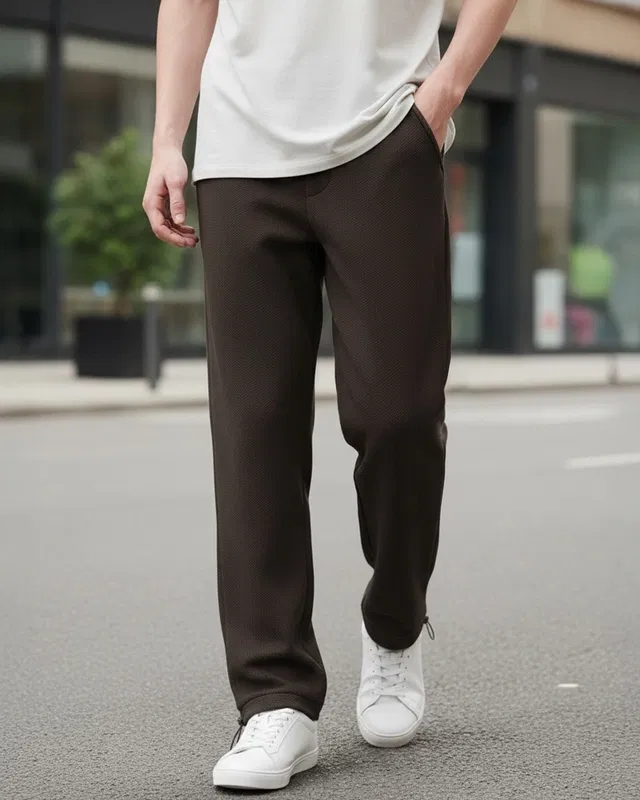 Bewakoof Men's Chocolate Brown Textured Oversized Parachute Pants Bewakoof sale