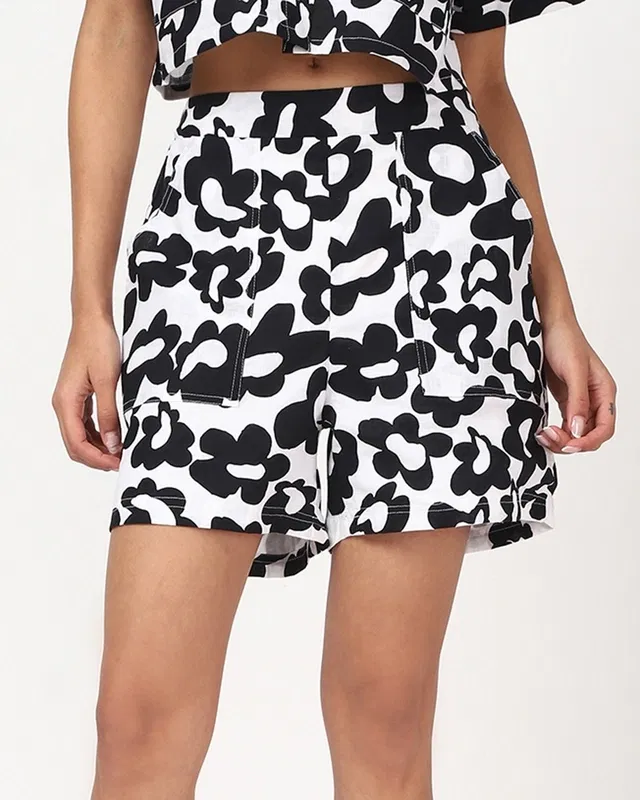 Bewakoof Women's White & Black All Over Printed Shorts Bewakoof sale