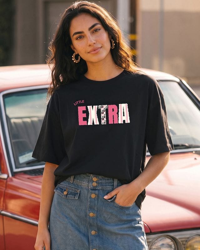 Bewakoof Women's Black Little Extra Typography Oversized T-shirt Bewakoof sale