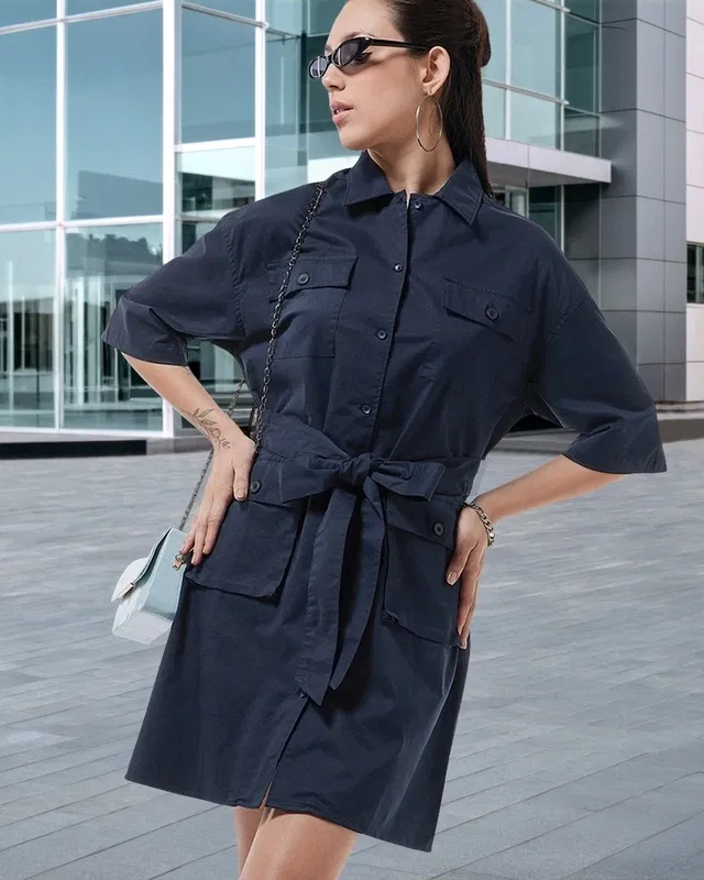 Bewakoof Women's Blue Oversized Shirt Dress Bewakoof sale