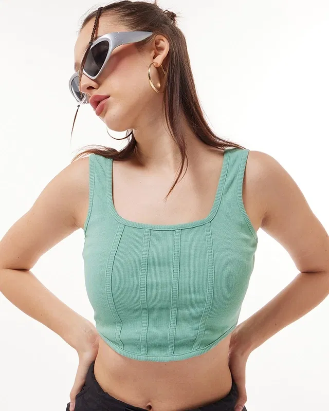 Bewakoof Women's Granite Green Slim Fit Corset Top Bewakoof sale
