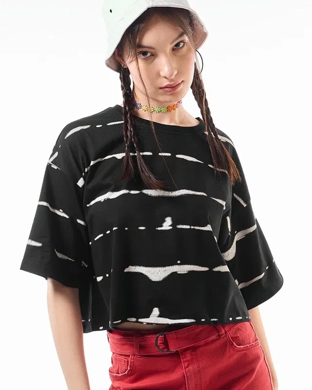Bewakoof Women's White & Black All Over Printed Oversized Short Top Bewakoof sale