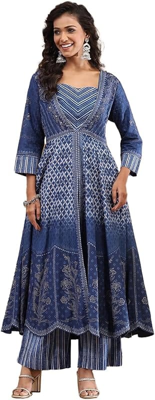 Biba Anarkali Kurta with Palazzo Dupatta Set