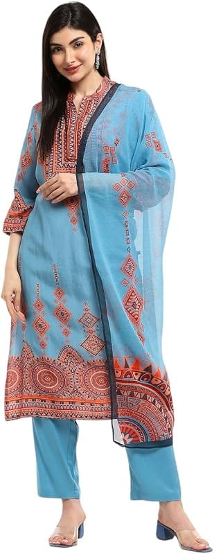 Biba Straight Fit Kurta Set for Women in Blue
