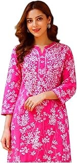 GoSriKi Cotton Blend Embroidered Kurta, Pink Amazon sale