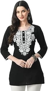 Rayon Lakhnavi Chikankari Embroidered Short Kurti Amazon sale