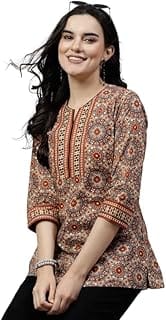 Ethnic Printed Rayon Short Kurta, Round Neck Amazon sale