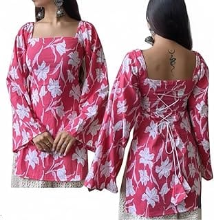 SANGOURI Pure Cotton Floral Square Neck Kurti Amazon sale