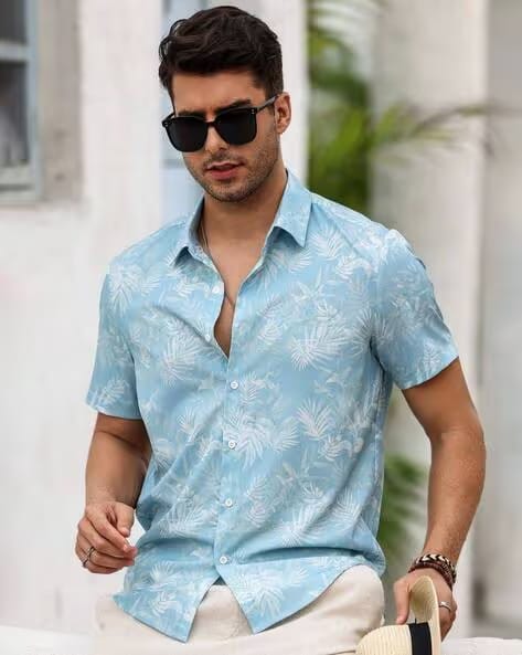 Buda Jeans Co Men Printed Regular Fit Shirt Turquoise