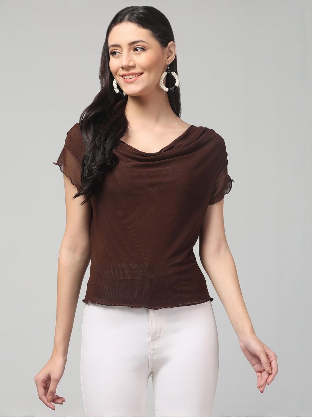 clobug Cowl Neck Short Sleeves Top Myntra sale