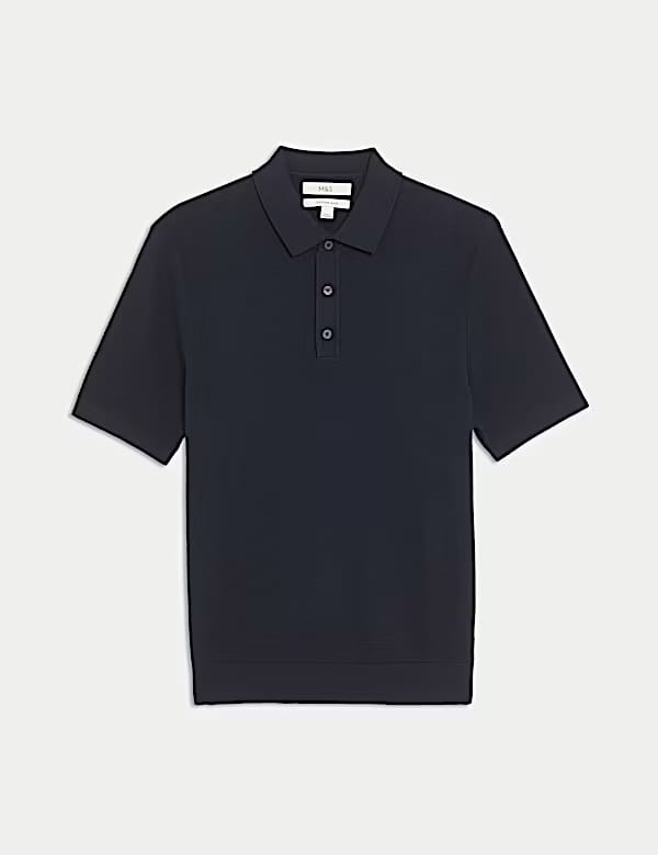 M&S Cotton Rich Textured Knitted Polo Shirt