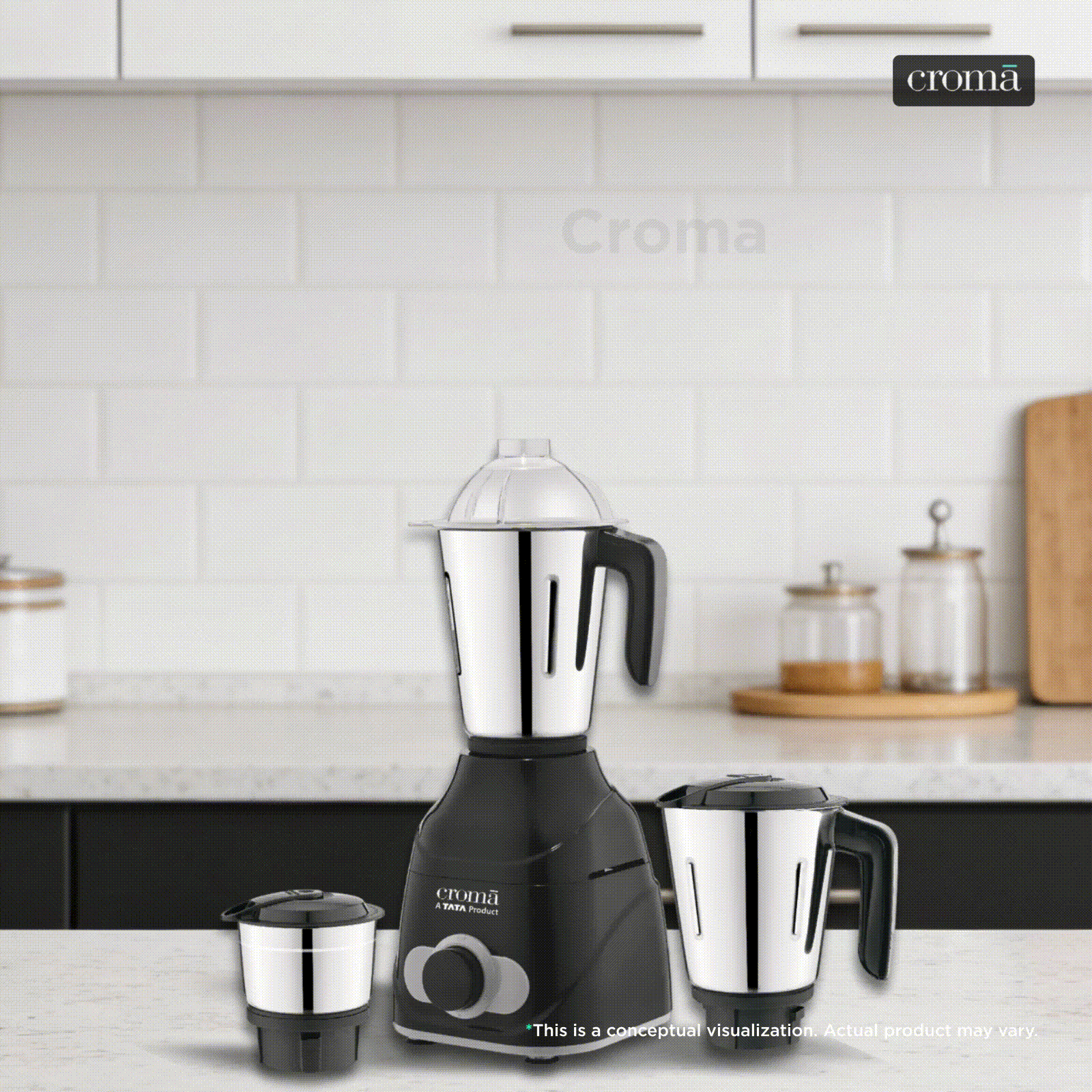Croma 750 Watt 3 Jars Mixer Grinder (Easy Cleaning, Black) Croma sale