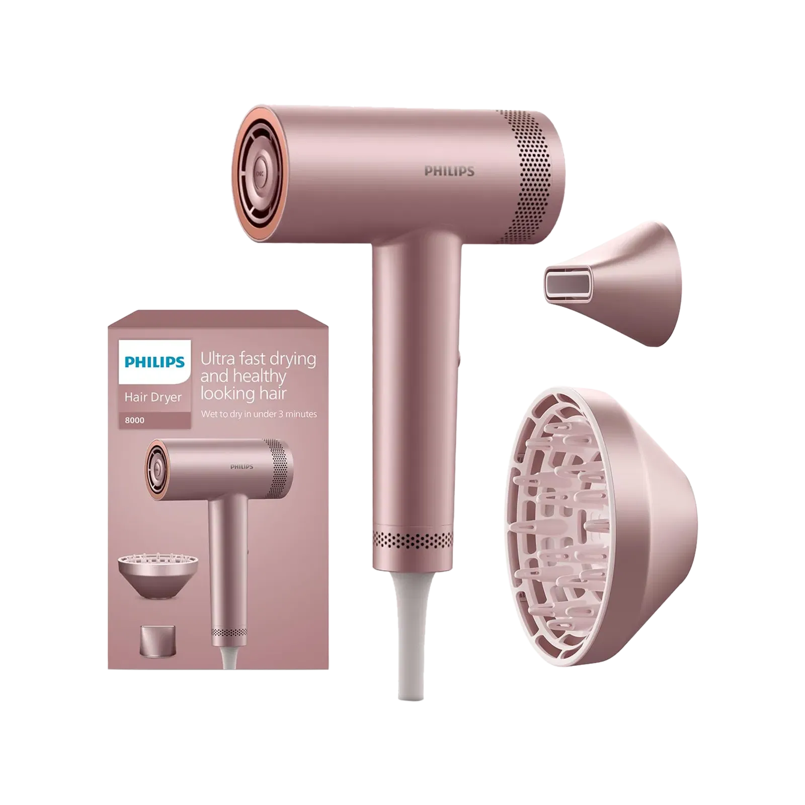 Philips 8000 Series Hair Dryer With 7 Heat Settings & Cool Shot (Thermo Shield Advanced Technology, Rose Champ Croma sale