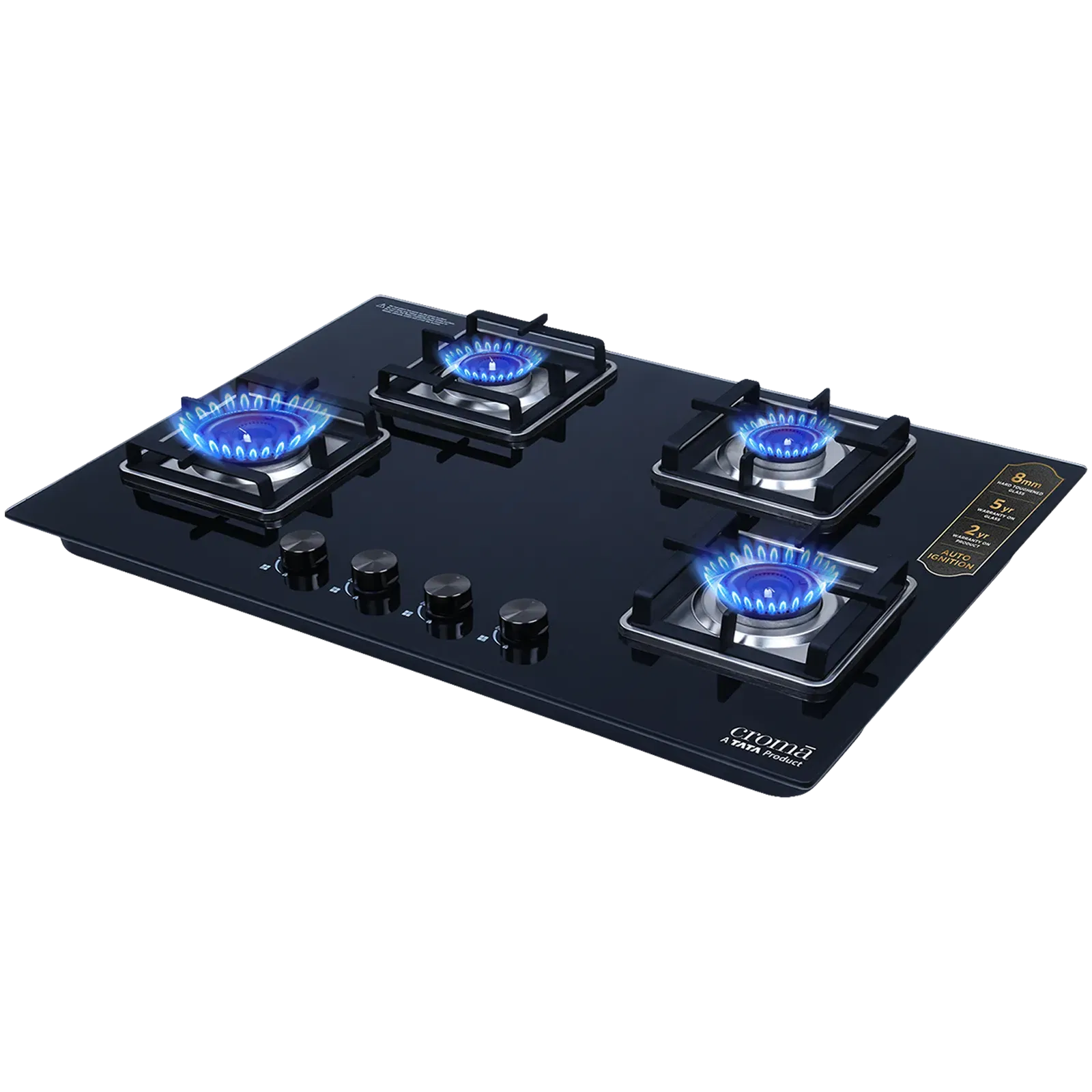 Croma Toughened Glass Top 4 Burner Automatic Hob (Double Drip Tray, Black) Croma sale