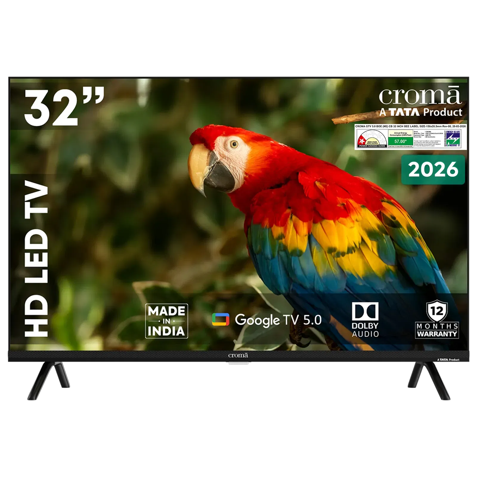 Croma 80cm (32 inch) 1 Star HD LED Smart Google TV 5.0 with Dolby Audio (2026 Model) Croma sale
