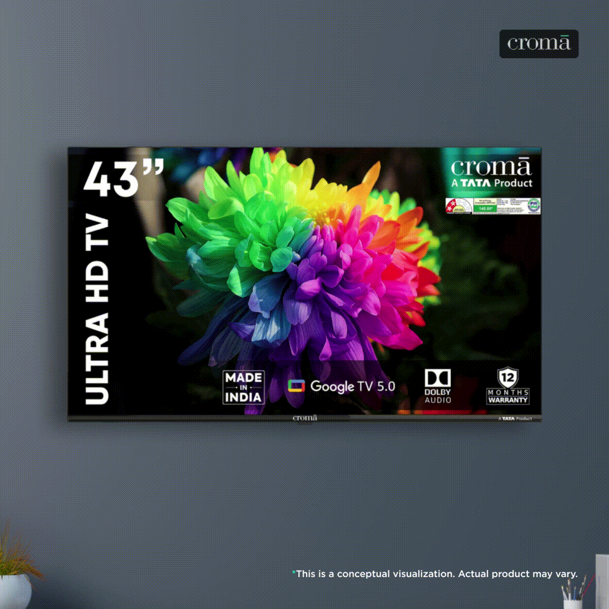 Croma 109 cm (43 inch) 2 Star LED 4K Ultra HD Smart Google TV 5.0 with Dolby Audio Croma sale
