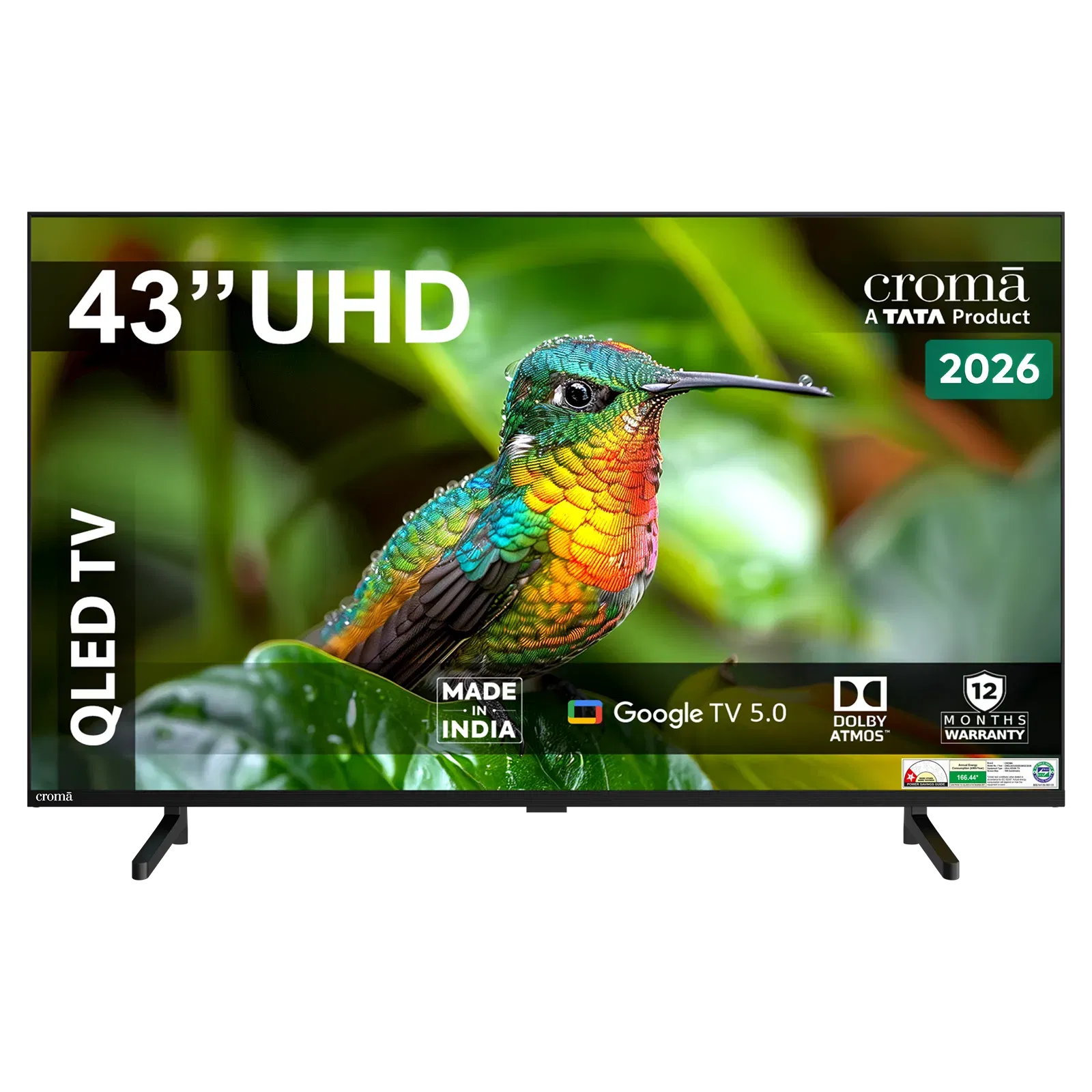 Croma 109 cm (43 inch) 1 Star QLED 4K Ultra HD Smart Google TV with Google Voice Assistant (2026 Mod Croma sale