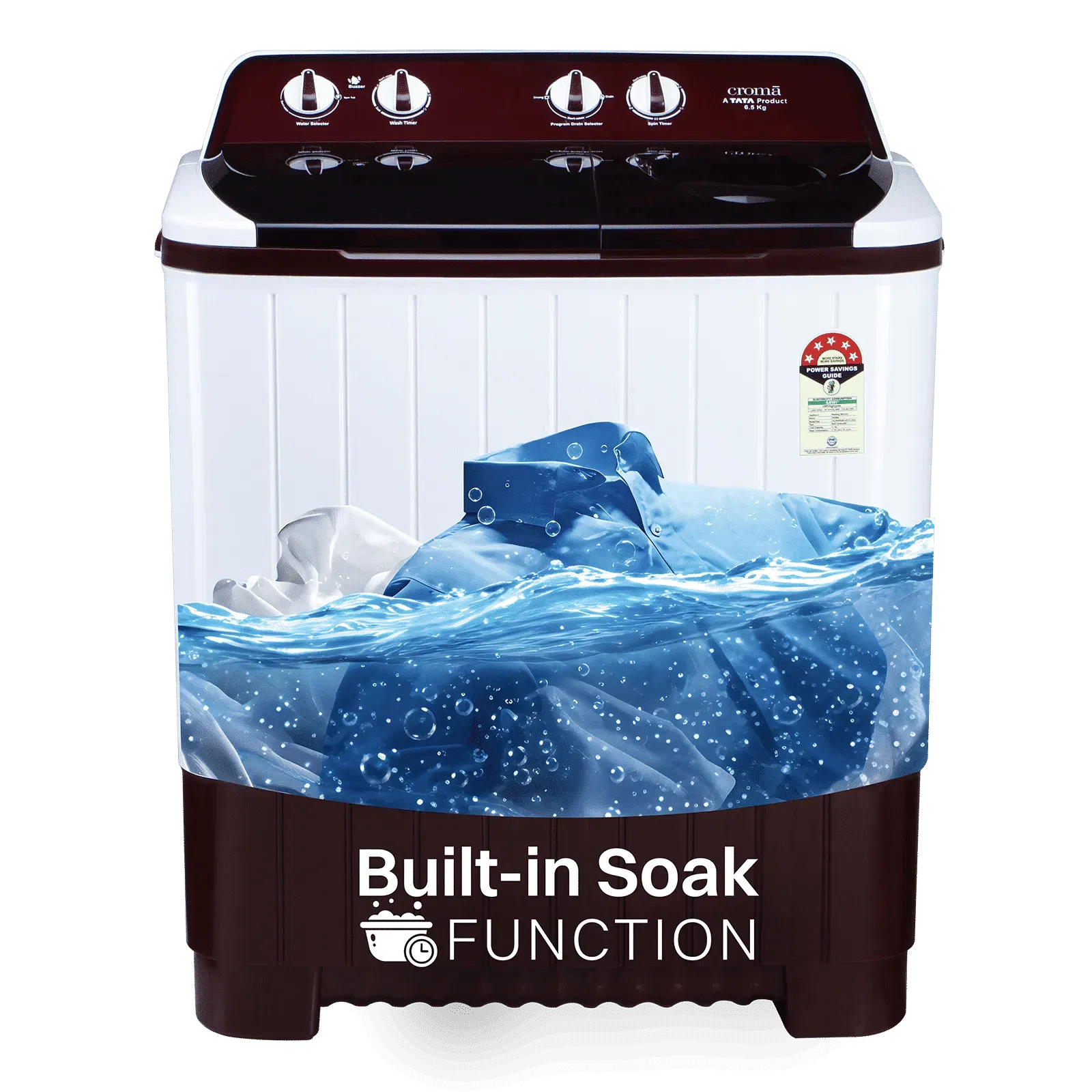 Croma 6.5 kg 5 Star Semi Automatic Washing Machine with Built-in Soak Function (Burgundy) Croma sale