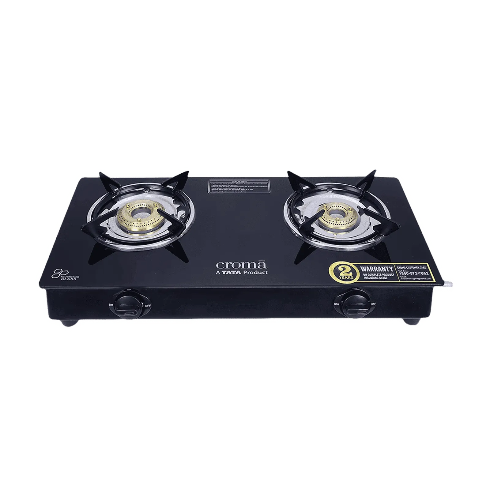 Croma Classic Toughened Glass Top 2 Burner Manual Gas Stove (ISI Certified, Black) Croma sale