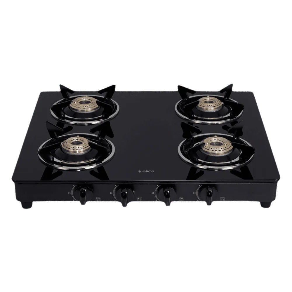 elica 594 CT VETRO BK Glass Top 4 Burner Manual Gas Stove (Round Euro Coated Grid, Black) Croma sale
