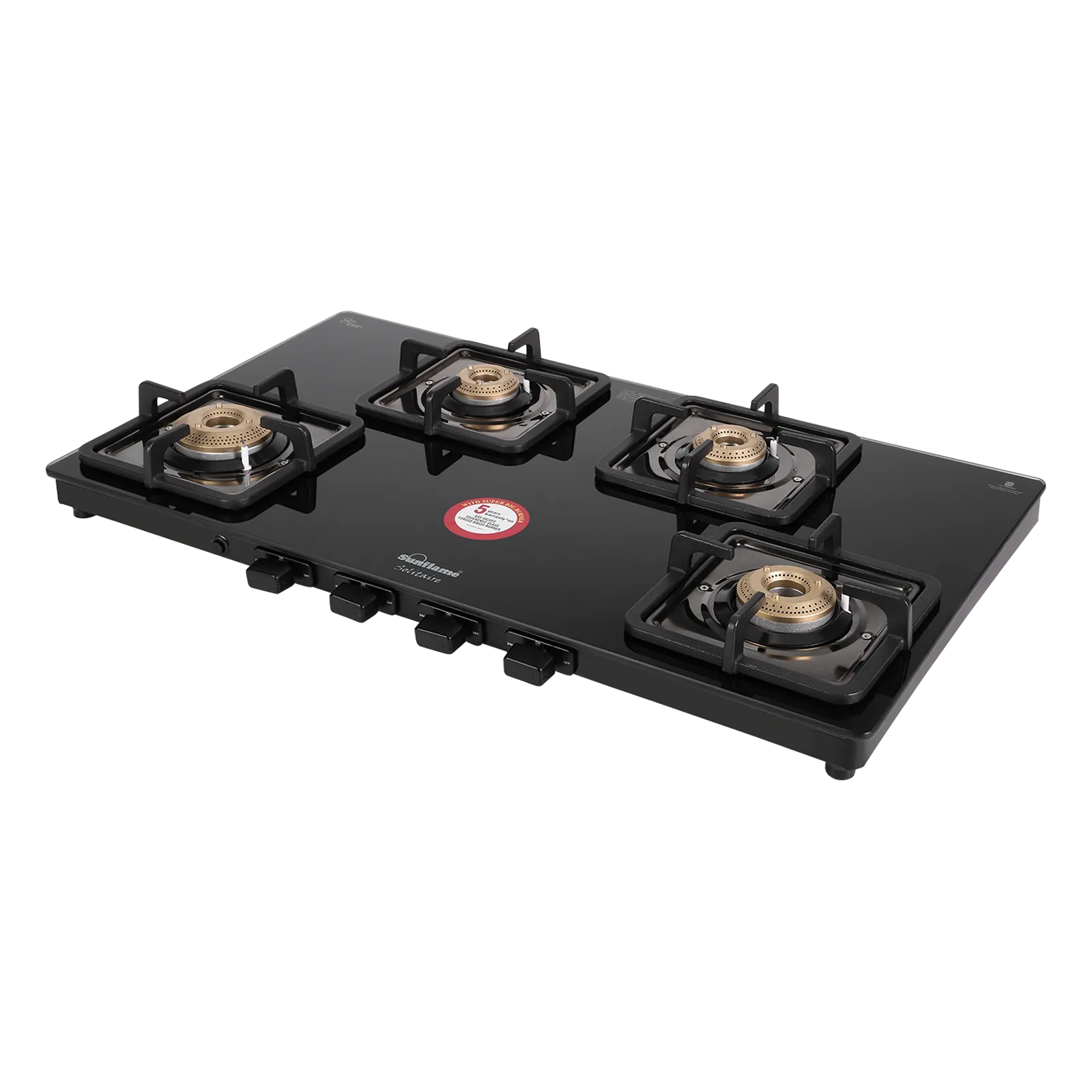 Sunflame SOLITAIRE Toughened Glass Top 4 Burner Automatic Gas Stove (ISI Certified, Black) Croma sale