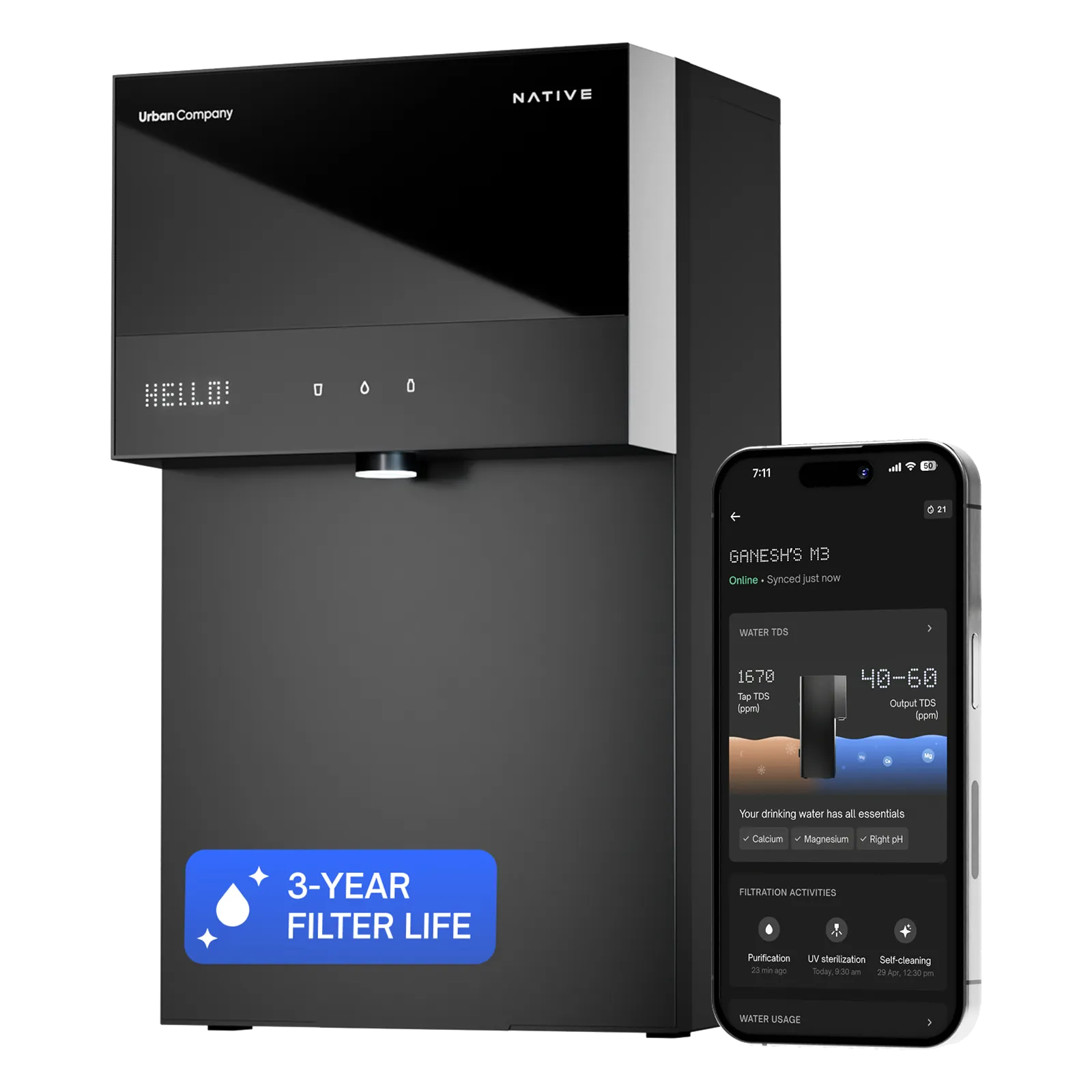 Native by UC M3 Pro 6L RO + UV + Alkaline + Mineraliser + Copper Water Purifier with Smart R Croma sale