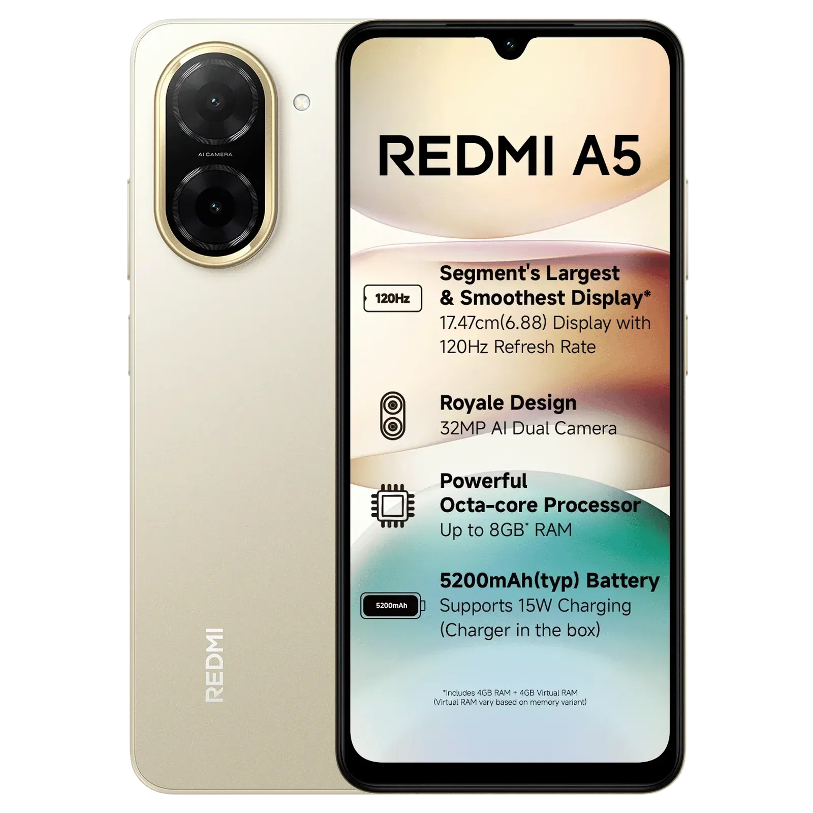 Redmi A5 (4GB RAM, 128GB, Jaisalmer Gold) Croma sale